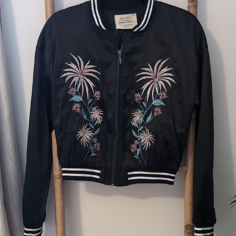 Ashley Black Embroidered Bomber Jacket